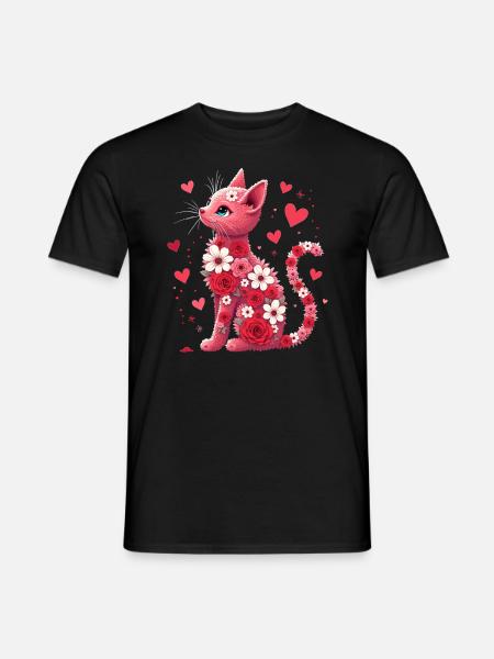 Blumen Katze für Katzen Besitzer und Valentinstag - Männer T-Shirt - Schwarz