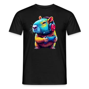 Capybara Gamer Zocker Lustig Videospiel Gaming - Männer T-Shirt - Schwarz - Vorne - AI Model Male 178 light (178cm)