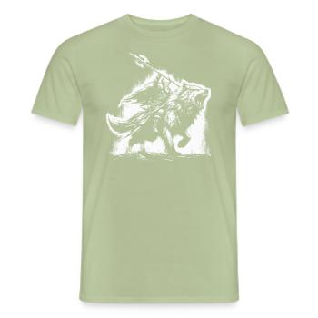 Wikingerkrieger reitet auf einem Wolf - Männer T-Shirt - Sage - Vorne - AI Model Male 178 light (178cm)