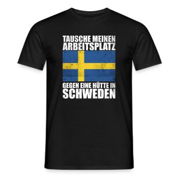 Tausche Arbeitsplatz gegen Hütte in Schweden - Männer T-Shirt - Schwarz - Vorne - AI Model Male 178 light (178cm)