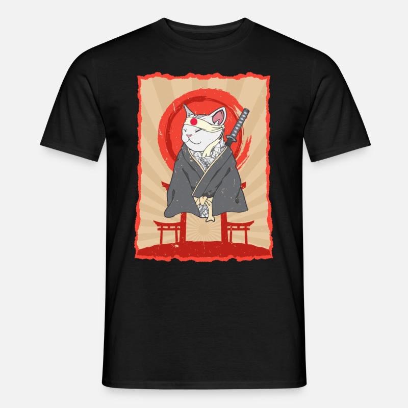 Samurai Japan Katze Torii Ninja Anime Katze - Männer T-Shirt - Schwarz