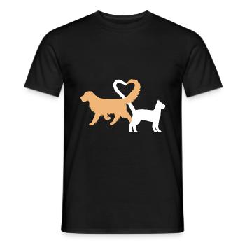 Süße Hund und Katze Sillhouette mit einem Herz - Männer T-Shirt - Schwarz - Vorne - AI Model Male 178 light (178cm)