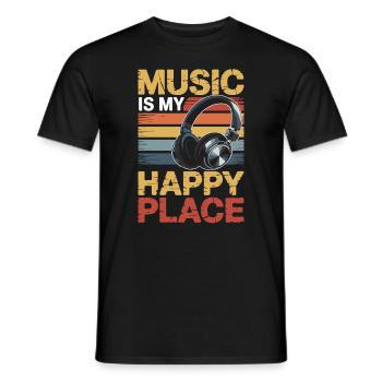 Music My Happy Place Music Lover DJ Headphones - Men's T-Shirt - black - Front - AI Model Male 178 light (178cm)