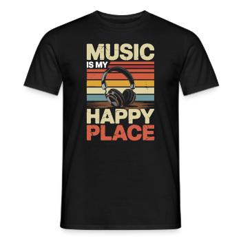 Music My Happy Place Music Lover DJ Headphones - Men's T-Shirt - black - Front - AI Model Male 178 light (178cm)