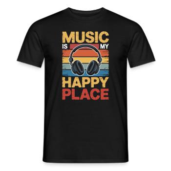 Music My Happy Place Music Lover DJ Headphones - Men's T-Shirt - black - Front - AI Model Male 178 light (178cm)