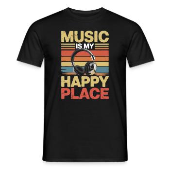 Music My Happy Place Music Lover DJ Headphones - Men's T-Shirt - black - Front - AI Model Male 178 light (178cm)