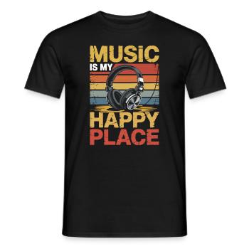 Music My Happy Place Music Lover DJ Headphones - Men's T-Shirt - black - Front - AI Model Male 178 light (178cm)
