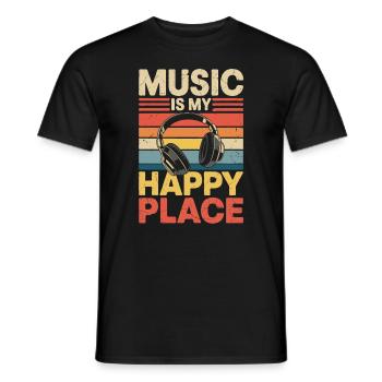 Music My Happy Place Music Lover DJ Headphones - Men's T-Shirt - black - Front - AI Model Male 178 light (178cm)