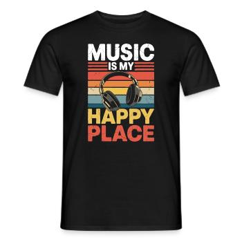 Music My Happy Place Music Lover DJ Headphones - Men's T-Shirt - black - Front - AI Model Male 178 light (178cm)