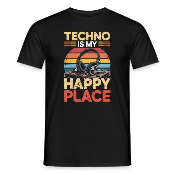 Techno My Happy Place Musik Liebhaber DJ Kopfhörer - Männer T-Shirt - Schwarz - Vorne - AI Model Male 178 light (178cm)