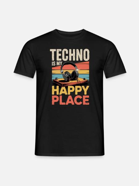 Techno My Happy Place Music Lover DJ Słuchawki - T-shirt męski - czarny