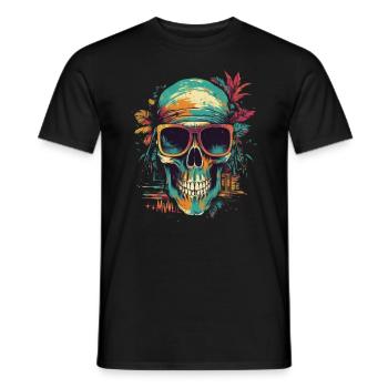 Crâne tropical avec lunettes de soleil avec fleurs - T-shirt homme - noir - Devant - AI Model Male 178 light (178cm)