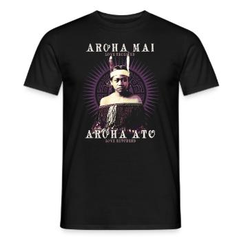 Aroha Mai, Maori Love Proverb Design, NZ Kiwi - T-shirt homme - noir - Devant - AI Model Male 178 light (178cm)