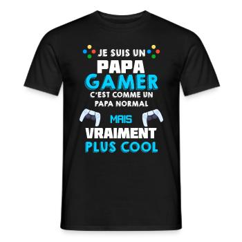 Papa Et Manette De Jeux Vidéo Papa Gamer - T-shirt homme - noir - Devant - AI Model Male 178 light (178cm)