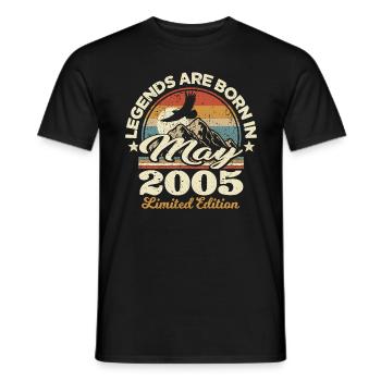 18 years old - legends are born in mai 2005 - Men's T-Shirt - black - Front - AI Model Male 178 light (178cm)
