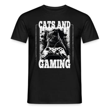 Cats and Gaming Cat Kitten Controller Gaming - Men's T-Shirt - black - Front - AI Model Male 178 light (178cm)
