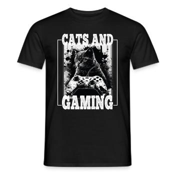 Cats and Gaming Cat Kitten Controller Gaming - Men's T-Shirt - black - Front - AI Model Male 178 light (178cm)