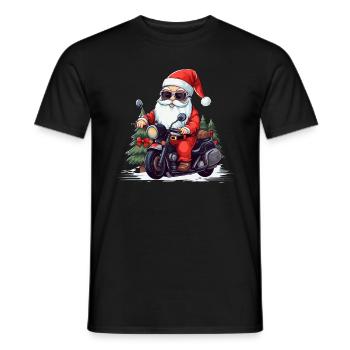 Funny Santa Claus gnome on a motorbike - Men's T-Shirt - black - Front - AI Model Male 178 light (178cm)