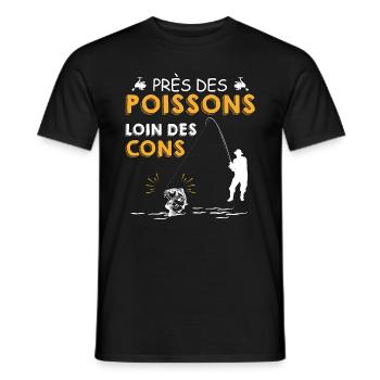 Pêche citation Près des poissons loin des cons - T-shirt homme - noir - Devant - AI Model Male 178 light (178cm)