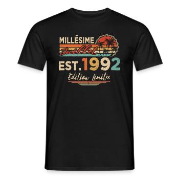 Millésime Né(e) Juillet 1992 Cadeau Anniversaire - T-shirt homme - noir - Devant - AI Model Male 178 light (178cm)