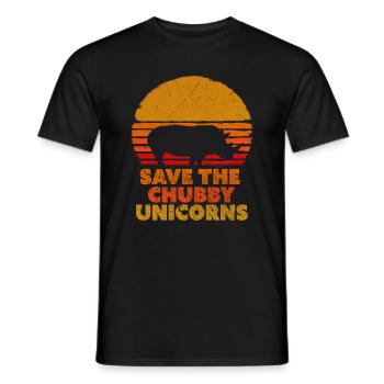 Speichern Sie die molligen Einhörner drucken. Nashorn im Retro-Stil - Männer T-Shirt - Schwarz - Vorne - AI Model Male 178 light (178cm)