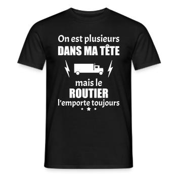On est plusieurs dans ma tête Routier, chauffeur - T-shirt homme - noir - Devant - AI Model Male 178 light (178cm)