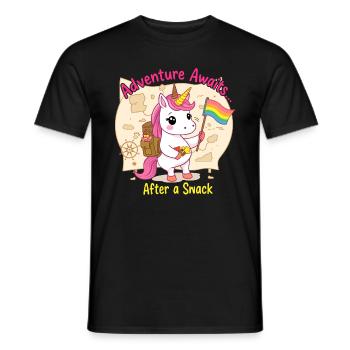 Abenteuer Einhorn mit Regenbogenflagge - Männer T-Shirt - Schwarz - Vorne - AI Model Male 178 light (178cm)