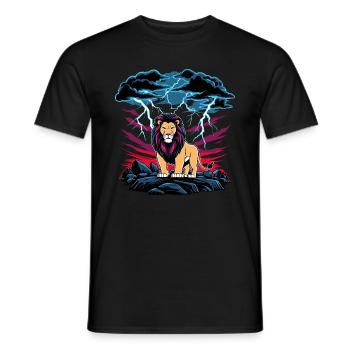 A lion during a thunderstorm - Men's T-Shirt - black - Front - AI Model Male 178 light (178cm)