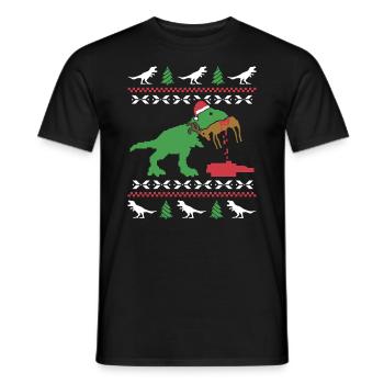 Pull de Noël moche T Rex Humour Noël - T-shirt homme - noir - Devant - AI Model Male 178 light (178cm)