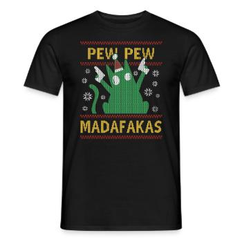 Pew Pew Ugly Christmas Crazy Cat - Men's T-Shirt - black - Front - AI Model Male 178 light (178cm)