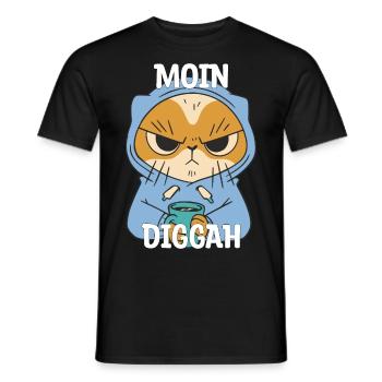 Moin Diggah Katze Kaffee Geschenk - Männer T-Shirt - Schwarz - Vorne - AI Model Male 178 light (178cm)