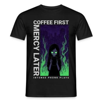 Vaporwave Coffee First Mercy Later Neon Art - Männer T-Shirt - Schwarz - Vorne - AI Model Male 178 light (178cm)