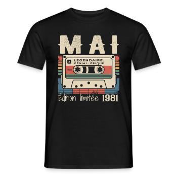 Mai 1981 - T-shirt homme - noir - Devant - AI Model Male 178 light (178cm)
