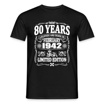 80 Jahre - geboren im Februar 1942 - Männer T-Shirt - Schwarz - Vorne - AI Model Male 178 light (178cm)