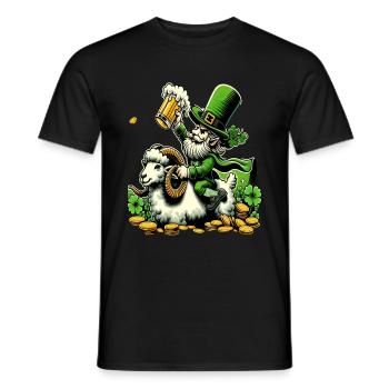 Bélier chevauchant un lutin (lutin irlandais) - T-shirt homme - noir - Devant - AI Model Male 178 light (178cm)