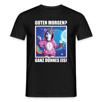 Guten Morgen Ganz Dünnes Eis Kaffee Einhorn Lustig - Männer T-Shirt - Schwarz - Vorne - AI Model Male 178 light (178cm)