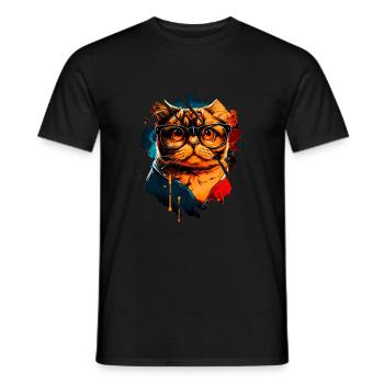 Katze mit Brille - Männer T-Shirt - Schwarz - Vorne - AI Model Male 178 light (178cm)