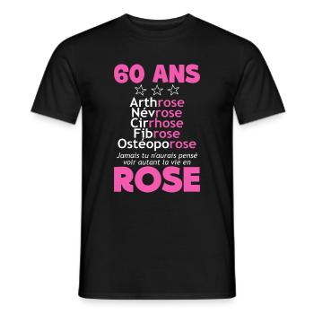 60 ans - la vie en rose - T-shirt homme - noir - Devant - AI Model Male 178 light (178cm)