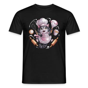Liebenswerte Katze beim Backen - Männer T-Shirt - Schwarz - Vorne - AI Model Male 178 light (178cm)