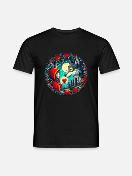 Fiaba Cappuccetto Rosso Lupo Cuore dei bambini Benessere degli animali - T-shirt uomo - nero