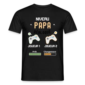 Futur papa jeux video avec futur fils - T-shirt homme - noir - Devant - AI Model Male 178 light (178cm)