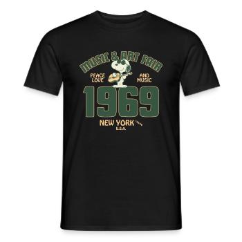 Peanuts Snoopy Peace Love Music 1969 - Männer T-Shirt - Schwarz - Vorne - AI Model Male 178 light (178cm)