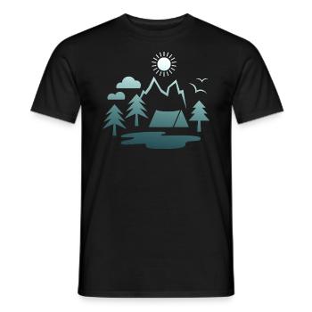 camping, camping, mountains, nature, forest, summer, sun - Men's T-Shirt - black - Front - AI Model Male 178 light (178cm)