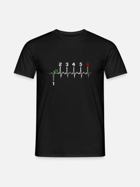Motorrad Gangschaltung 1N23456 Herzschlag EKG Puls - Männer T-Shirt - Schwarz
