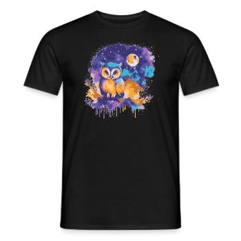 Bunte Eule unter einem Sternenhimmel - Männer T-Shirt - Schwarz - Vorne - AI Model Male 178 light (178cm)