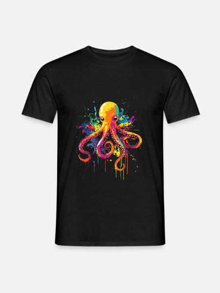 Oktopus Kraken Pop Art Bunt Farbe - Männer T-Shirt - Schwarz