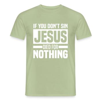Anti-religion - T-shirt homme - vert sauge - Devant - AI Model Male 178 light (178cm)
