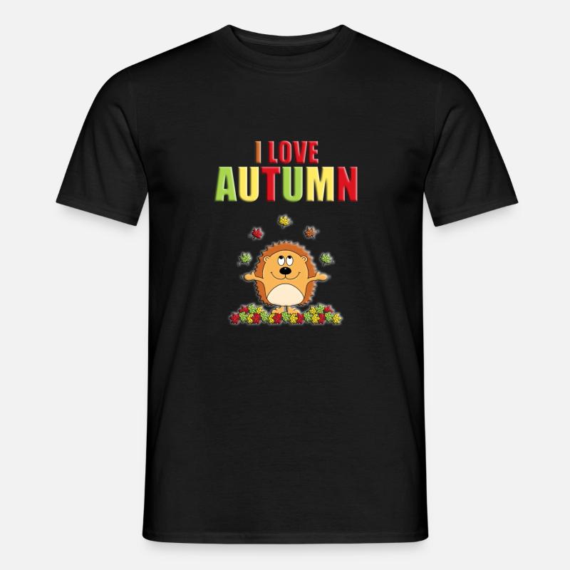 ICH LIEBE DEN HERBST - IGEL - TIER - BLÄTTER - Männer T-Shirt - Schwarz