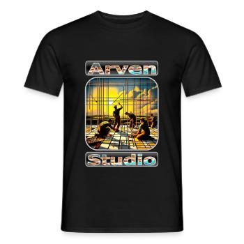 Constructeurs au coucher du soleil – Arven Studio Artwork - T-shirt homme - noir - Devant - AI Model Male 178 light (178cm)