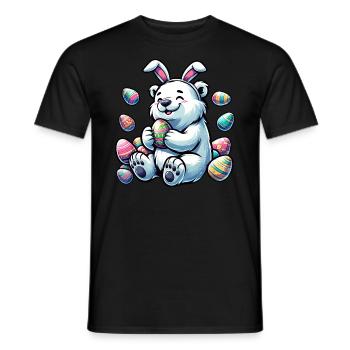 Cartoon Polar Bear Easter Egg Motif - Men's T-Shirt - black - Front - AI Model Male 178 light (178cm)